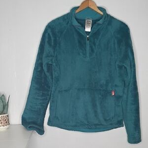 The North Face Jacket Womens small quarter-zip furry fleece pullover jacket teal